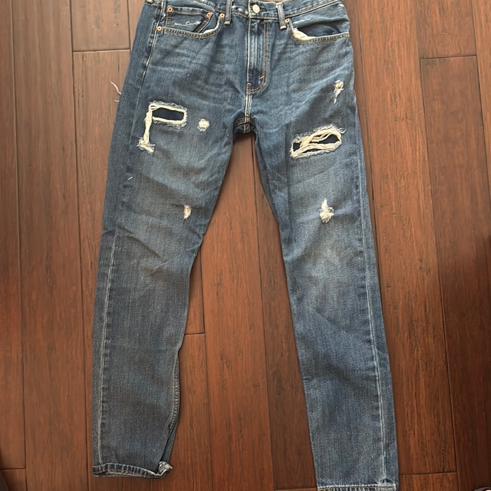 Levi's Blue Straight Jeans with Distressed Details